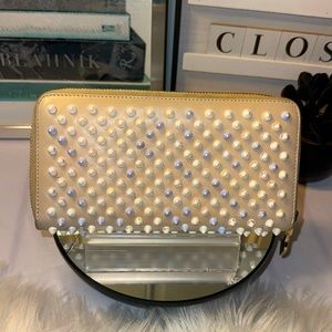 Christian Louboutin Panettone Leather Wallet White Aurora Spike Studs Italy EUC